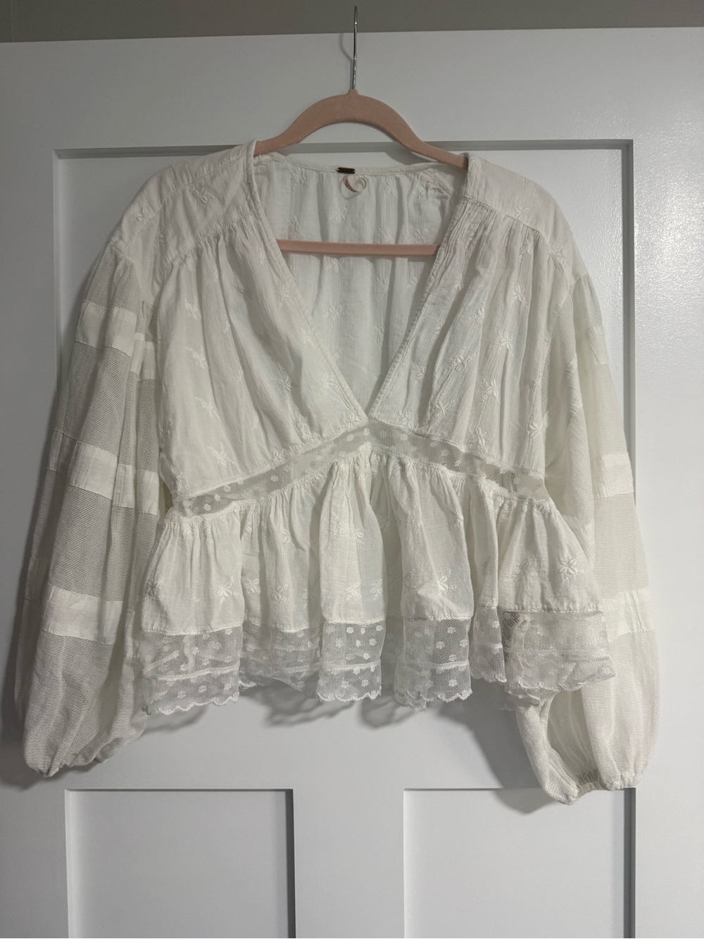 Free People White Lace Peasant Blouse